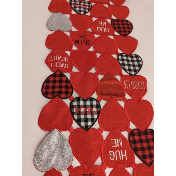 Red Hearts Valentine Table Runner Red Plaid and black and Red Heart's - Picture 7 of 11